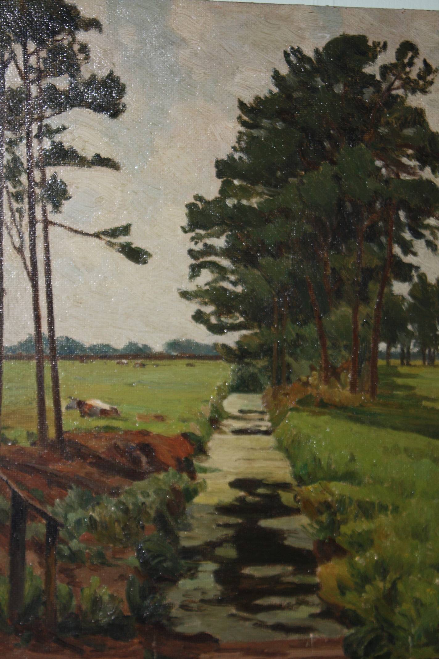 North German landscape, early 20th century signed painting, oil on board, Wilhelm Bartsch