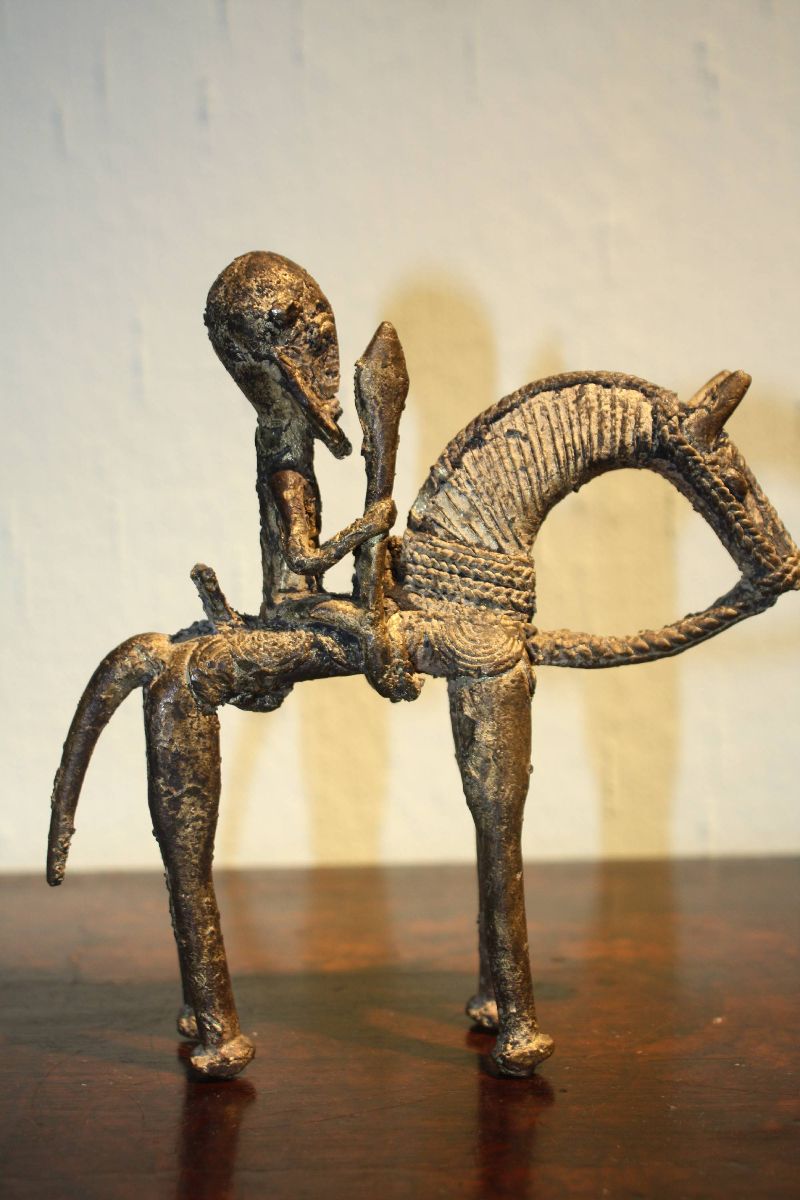 A nice small bronze african tribal horseman figurine from the Dogon-tribe located in Mali