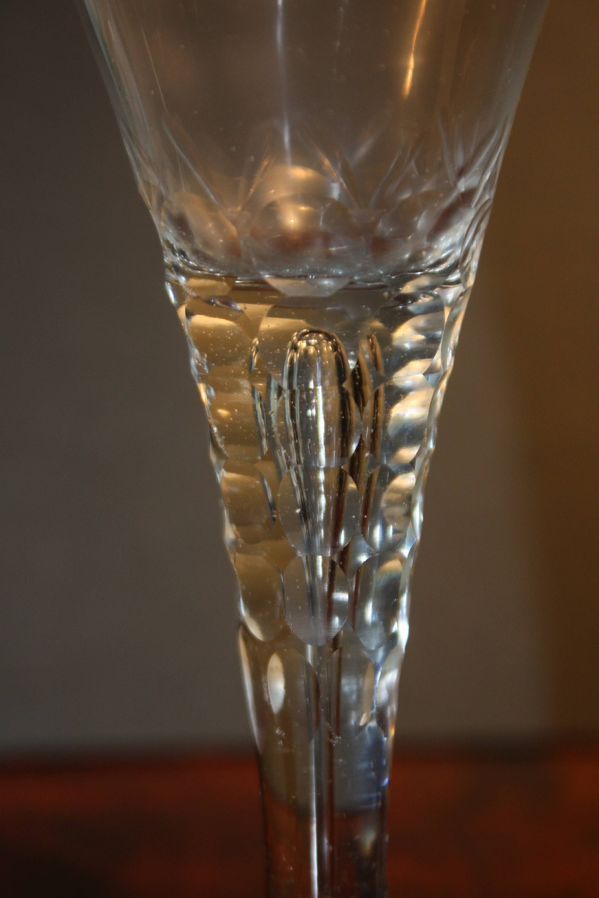 Antique European 18th century bubble stem goblet wine glass with folded foot