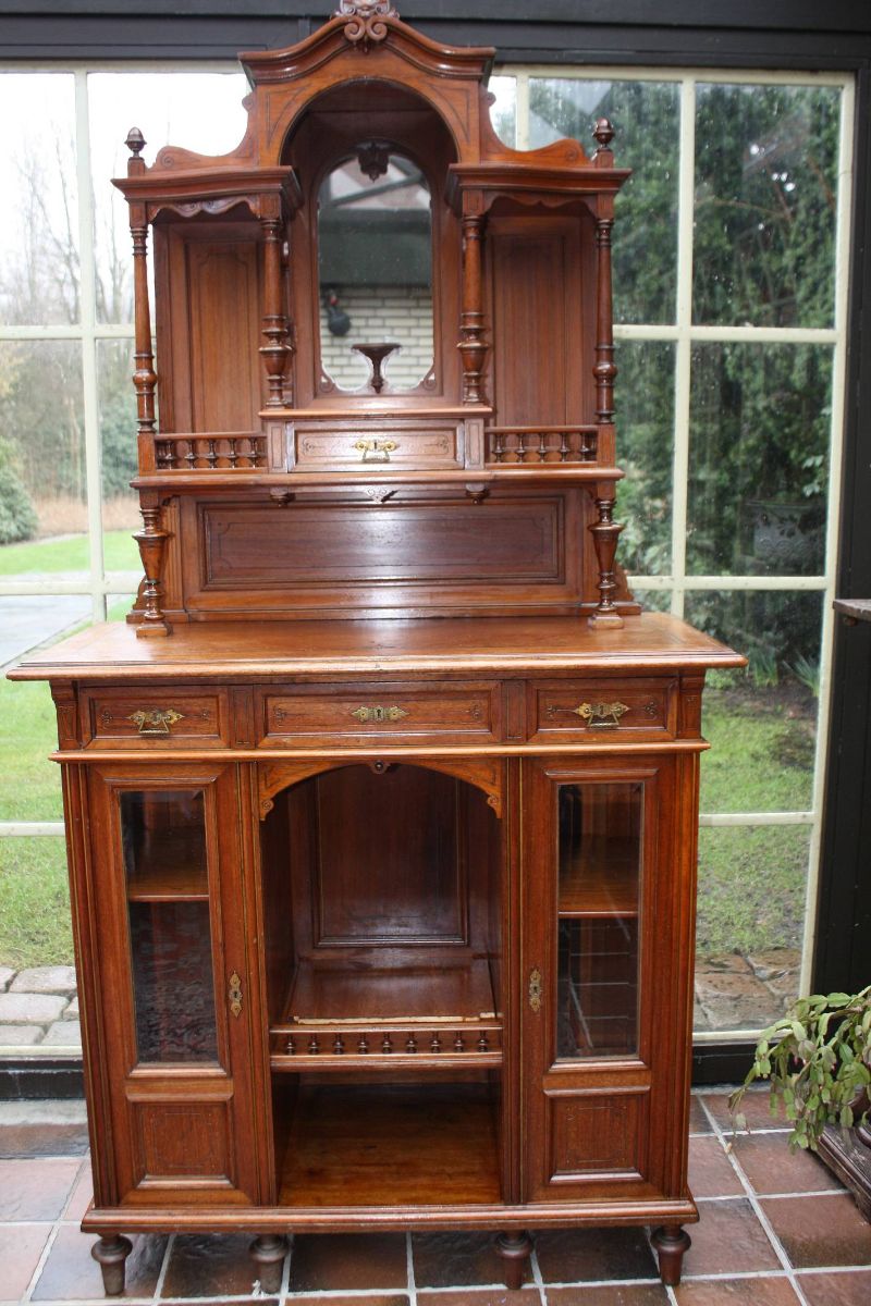 A late 19th century walnut show cabinet display cupboard