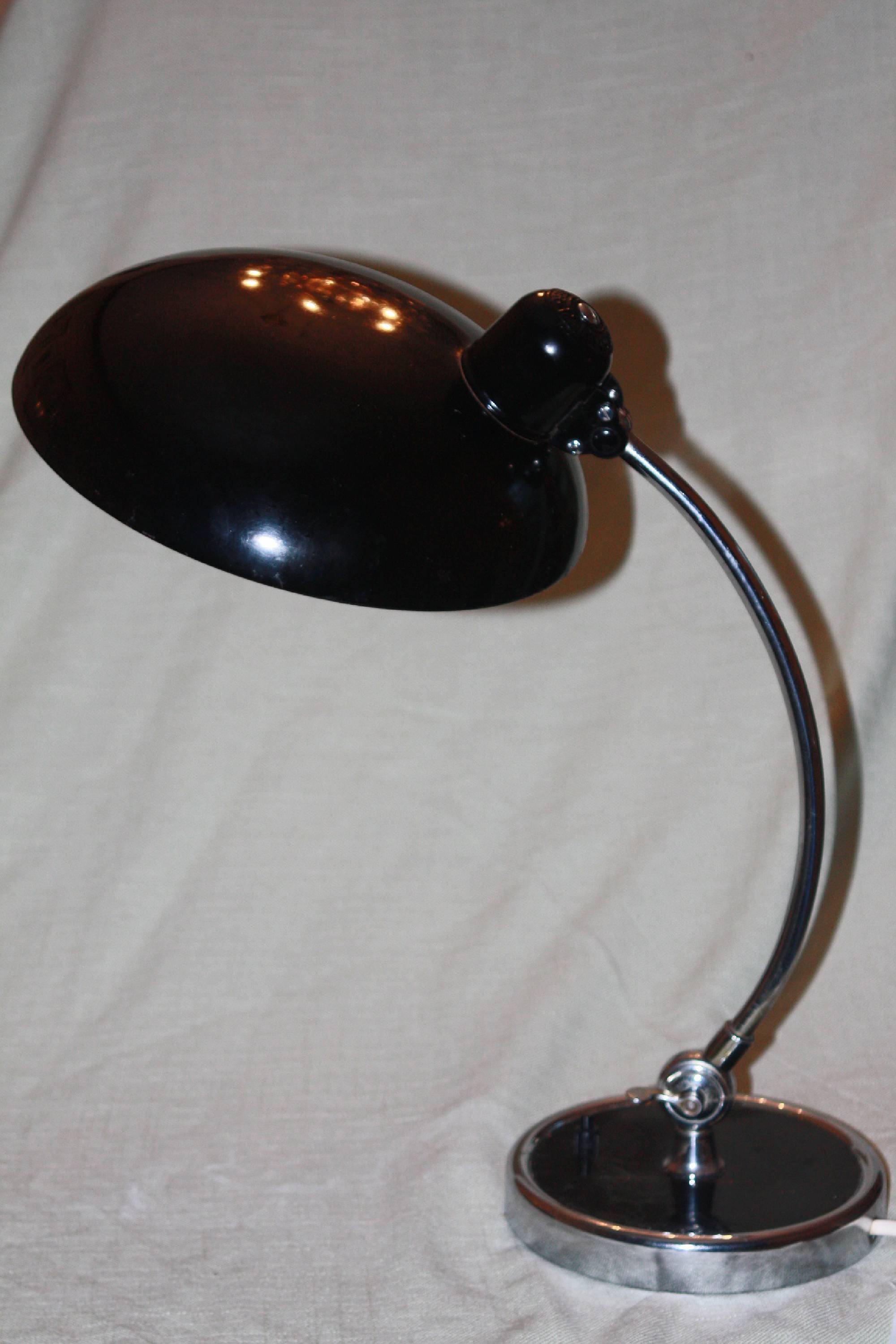A signed German bauhaus 1950's black and chrome design desk lamp by 'Kaiser Leuchten', Model 'Idell' No. 6631