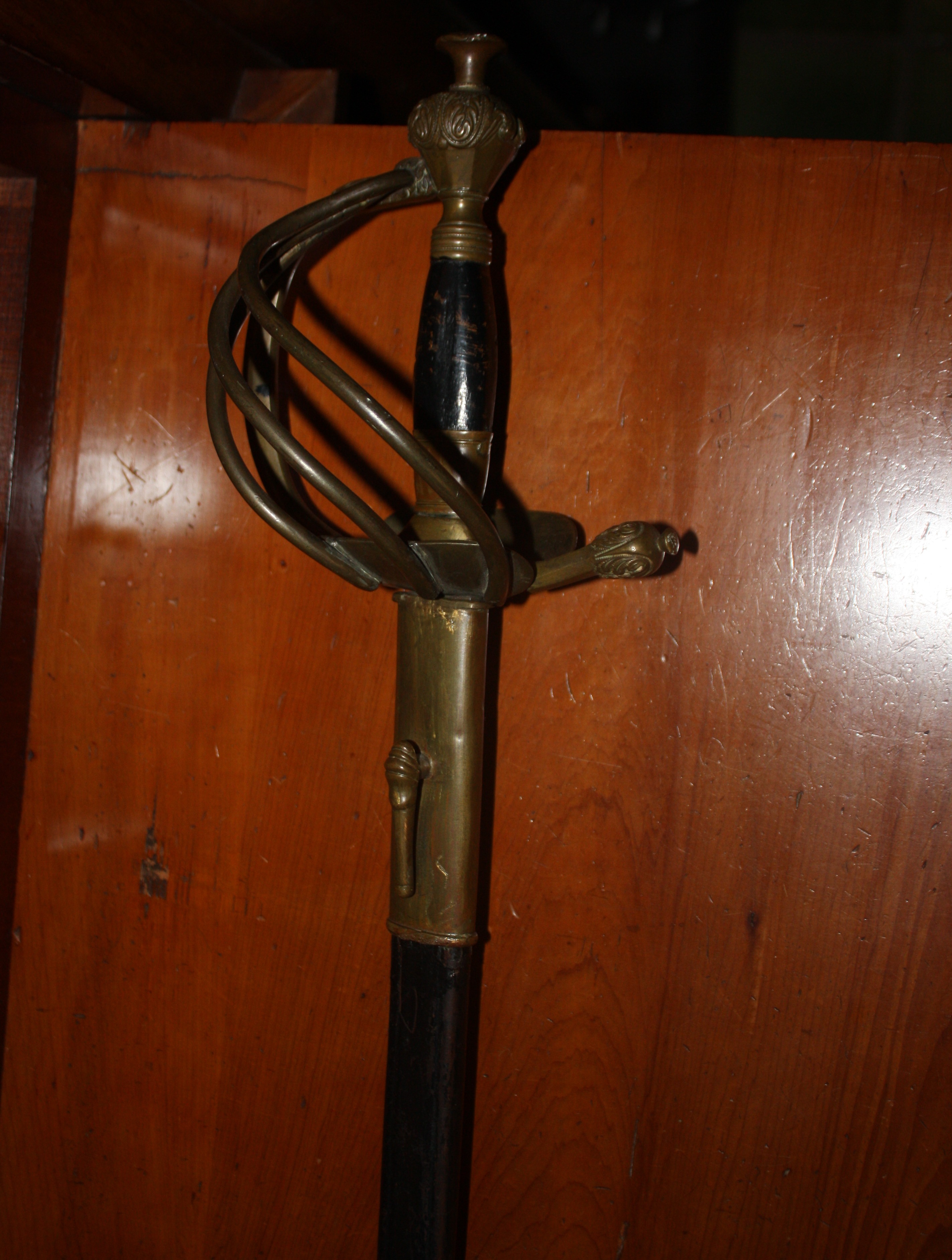 Prussian infantry officers sword old style, wooden grip without wire winding, with basket, maker "Clemen & Jung"