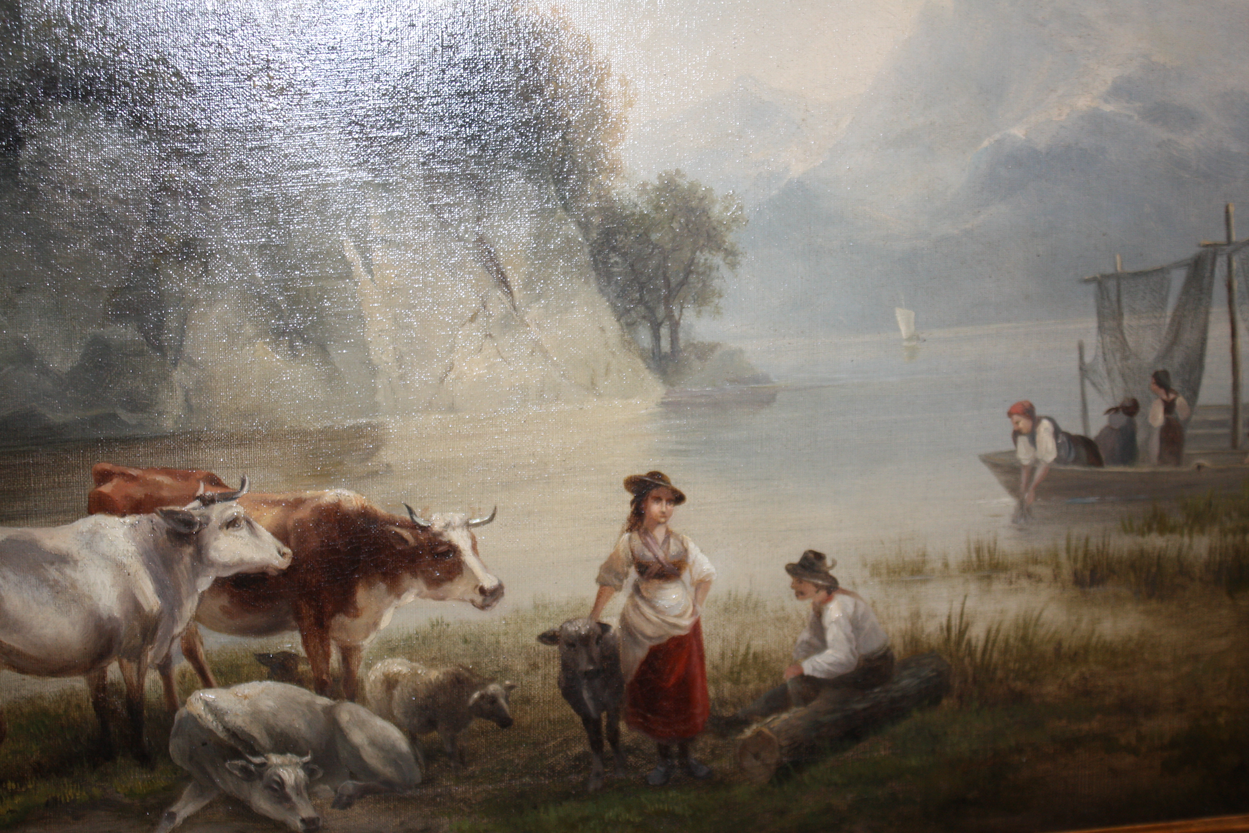 A 19th century romantic landscape oil painting, oil on canvas