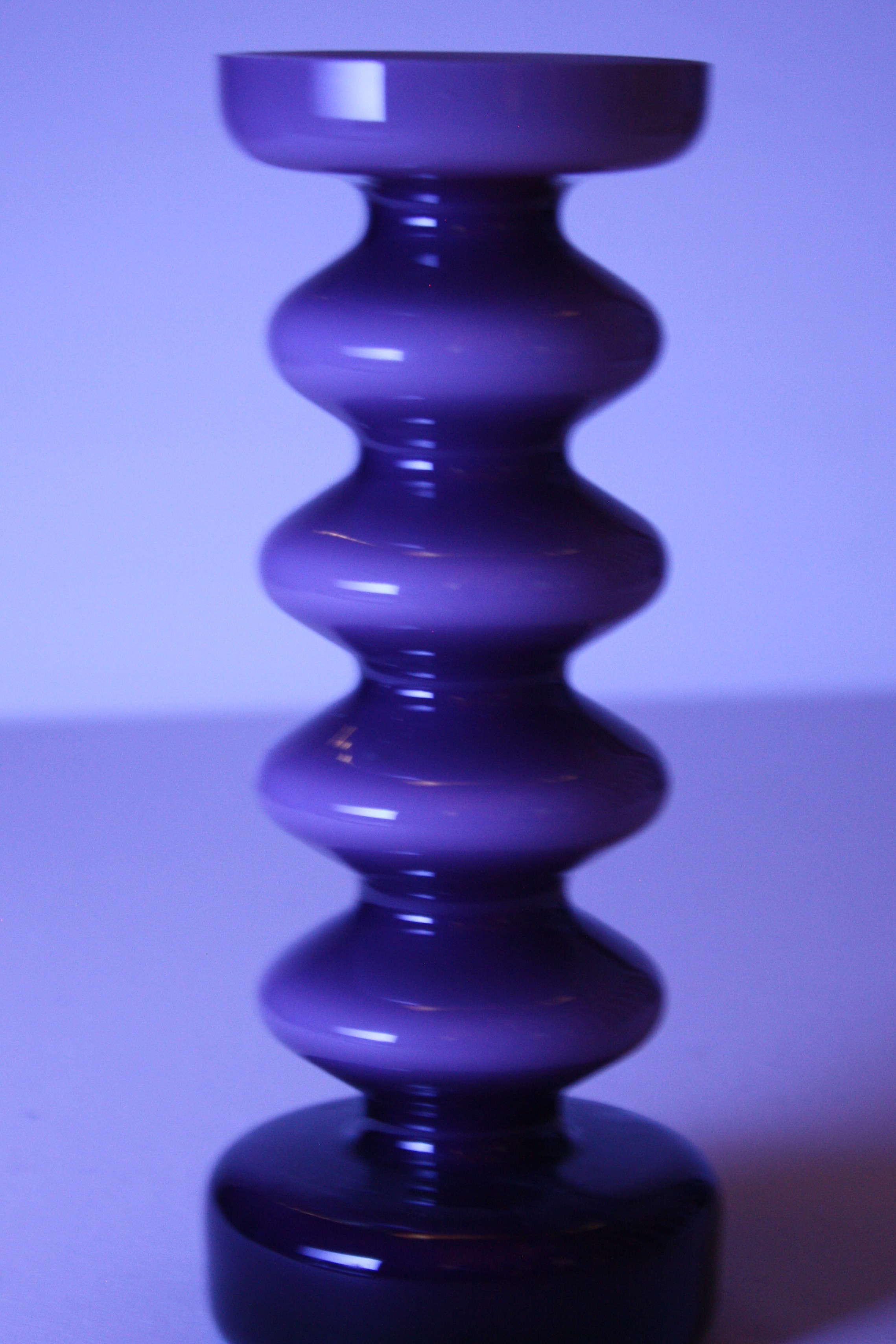 Violet vase, pop art, Friedrich crystal, Germany 1970s, white glass with purple overlay