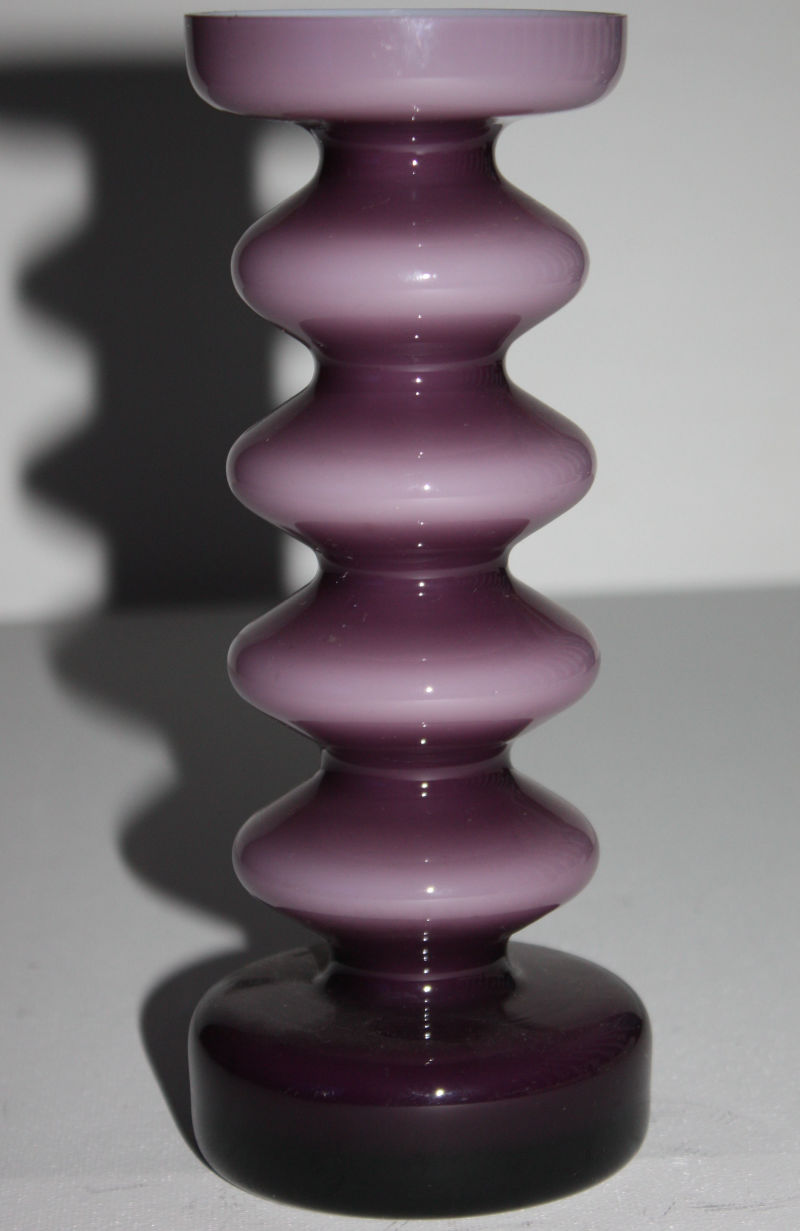 Violet vase, pop art, Friedrich crystal, Germany 1970s, white glass with purple overlay