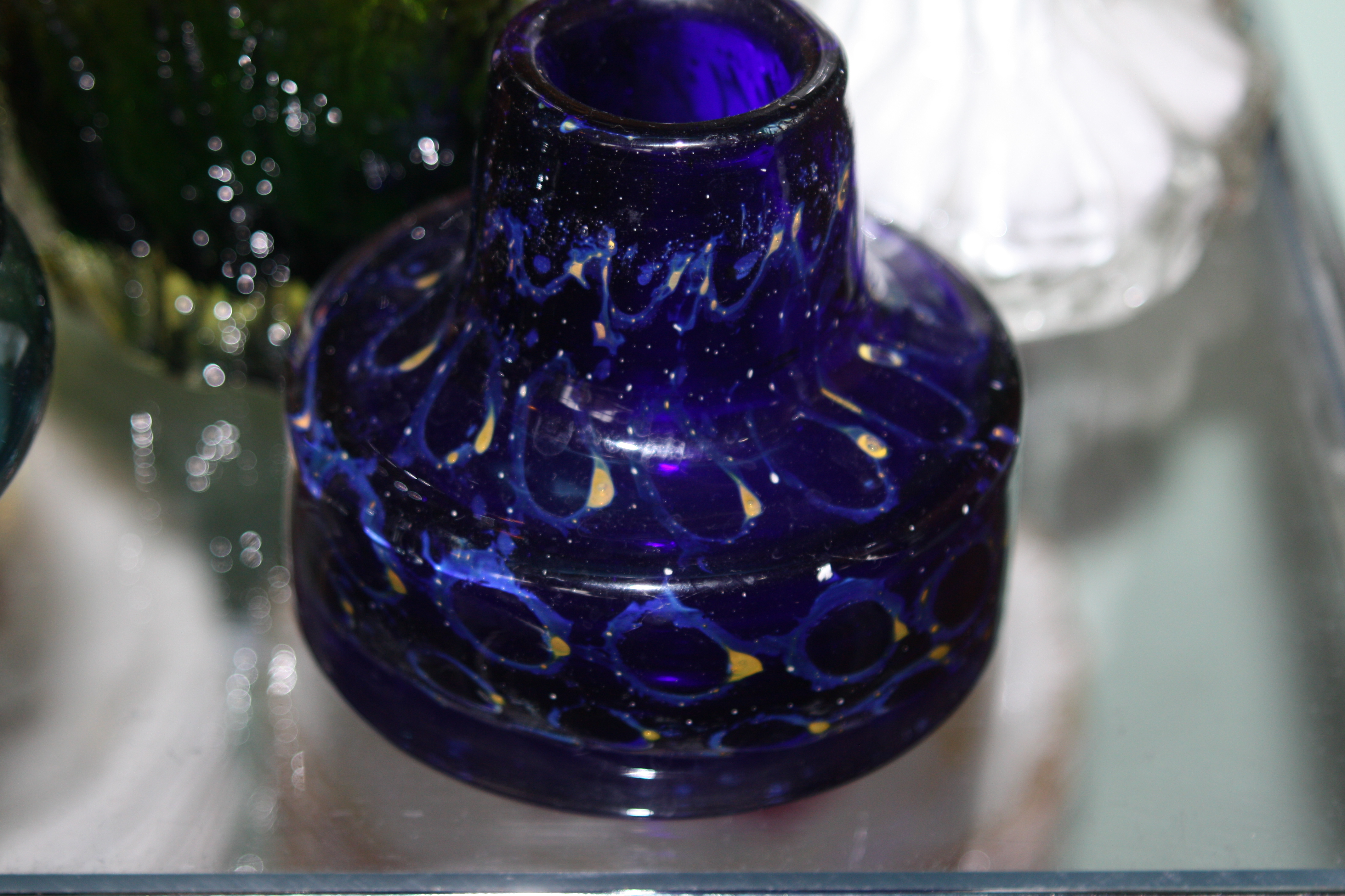 A Mid-Century dark blue design glass vase Eisch