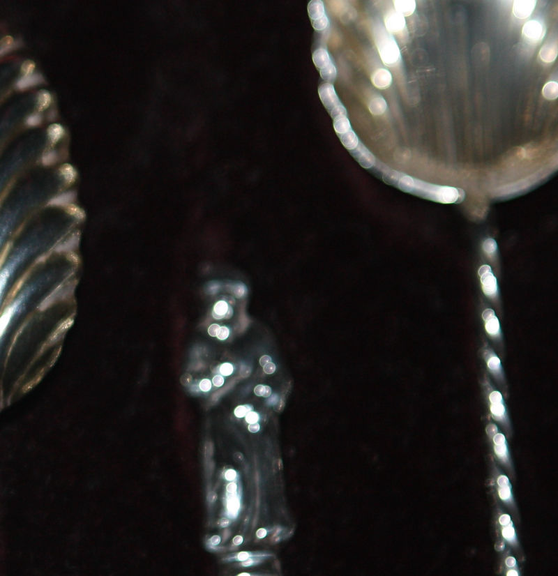 6 solid silver Apostle Tea- Coffee Spoons with cream spoon and candy tong