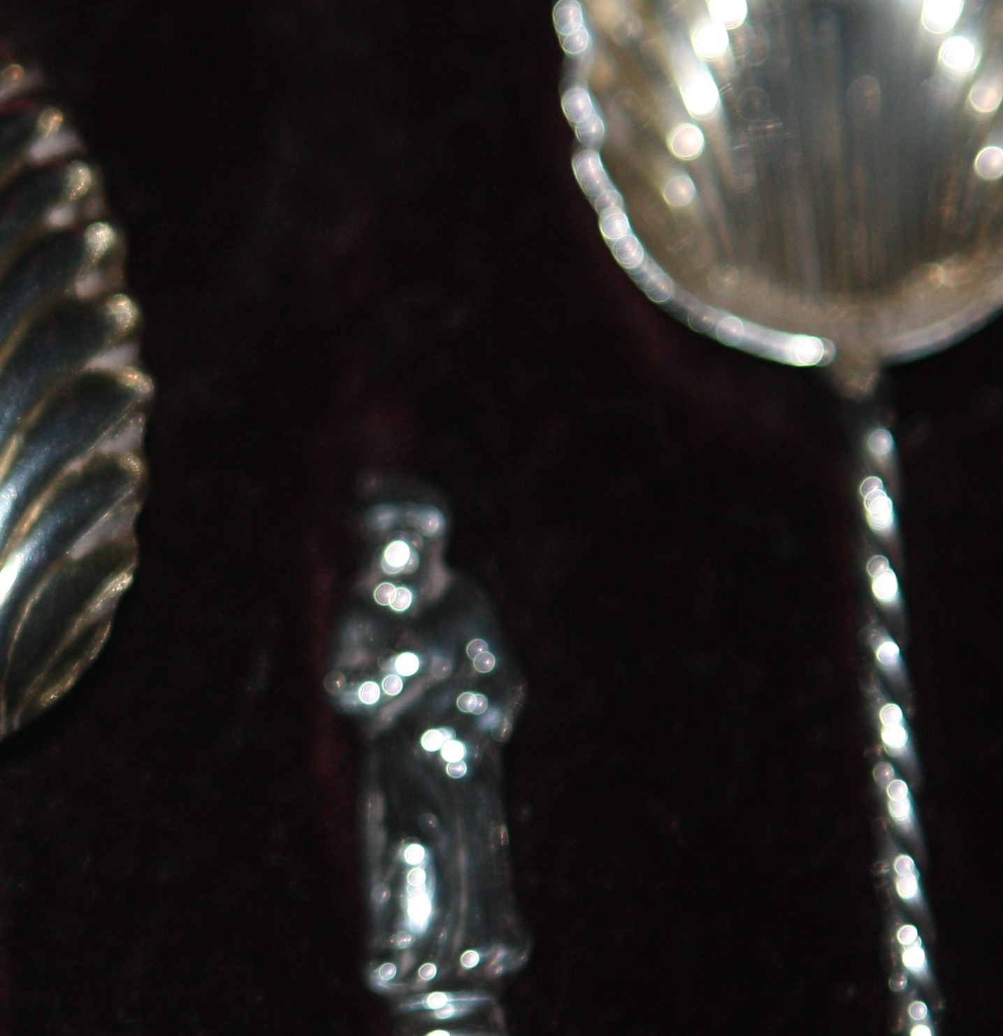 6 solid silver Apostle Tea- Coffee Spoons with cream spoon and candy tong