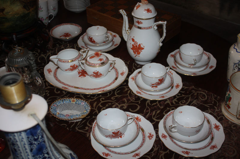 An orange Herend Apponyi 6 Persons Coffee serving set 