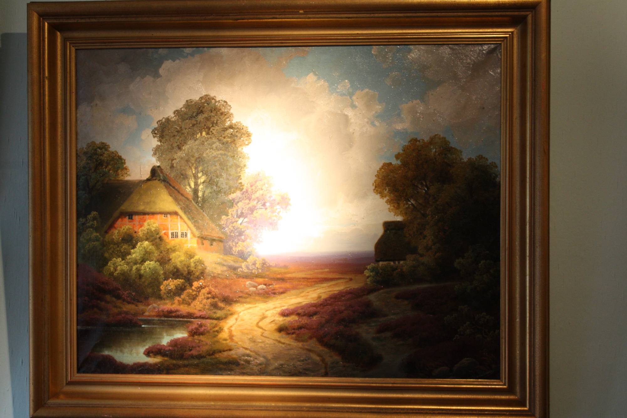 Large North German moorland with farm house landscape signed and dated oil painting, 'W. Mohrmann (19)25', Wilhelm Mohrmann