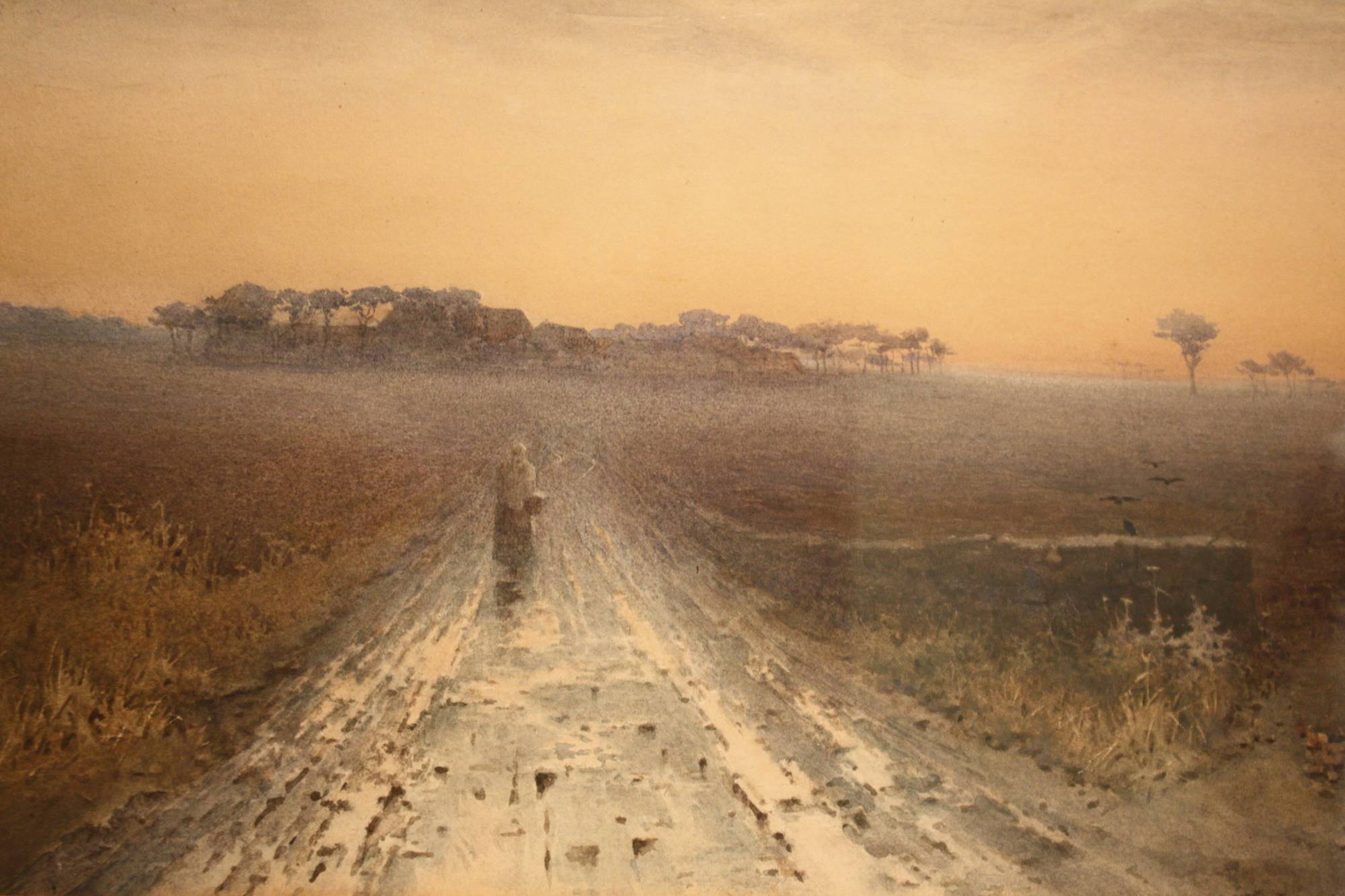 A fine 19th century watercolour rainy landscape painting by Amy Foster