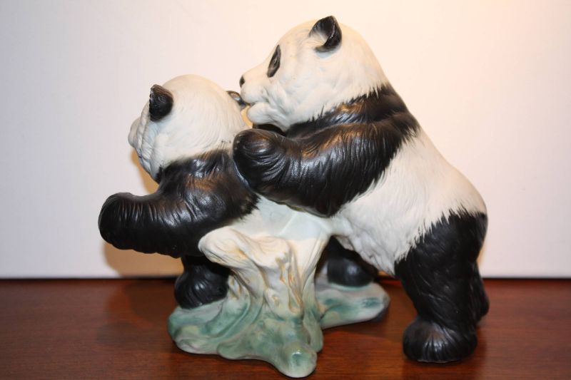 An East-German Mid-20th century porcelain figurine of 2 playing young pandas, made by Karl Ens, Volkstedt Height:  8.27'' (21 cm)