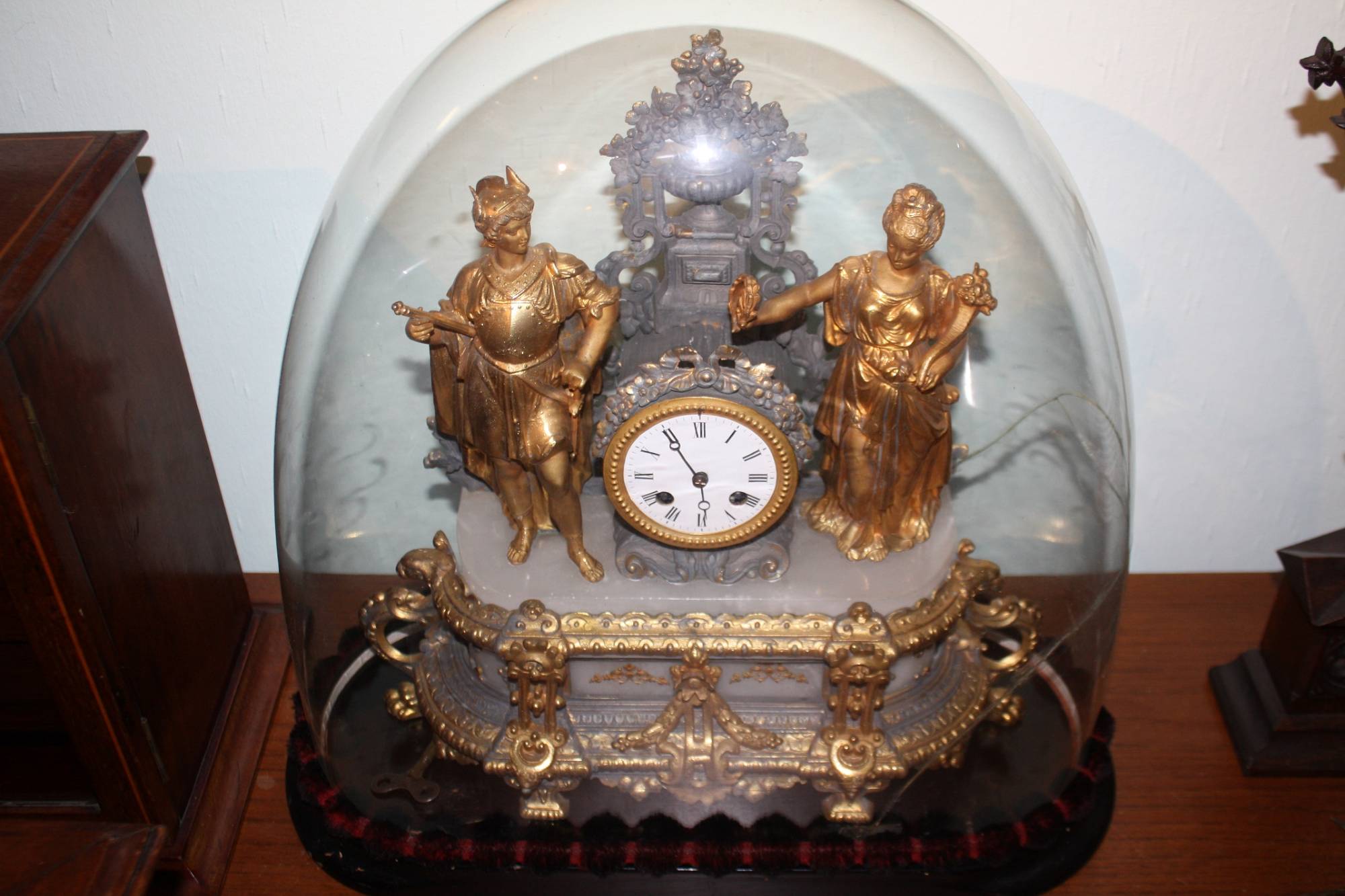 Impressive antique French figural gold, cast metal 1900 mantel clock