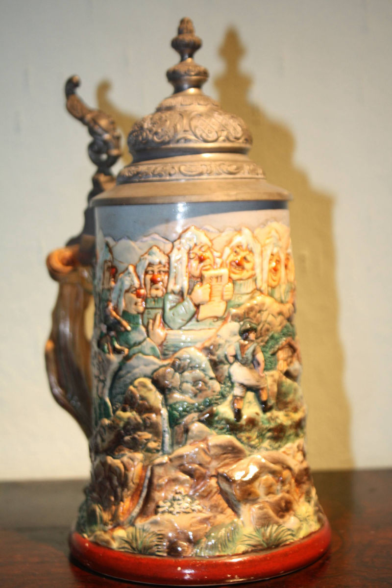 A late 19th century German 'Westerwald' stoneware beer jug, marked 'Reinhold Hanke Fabrik'