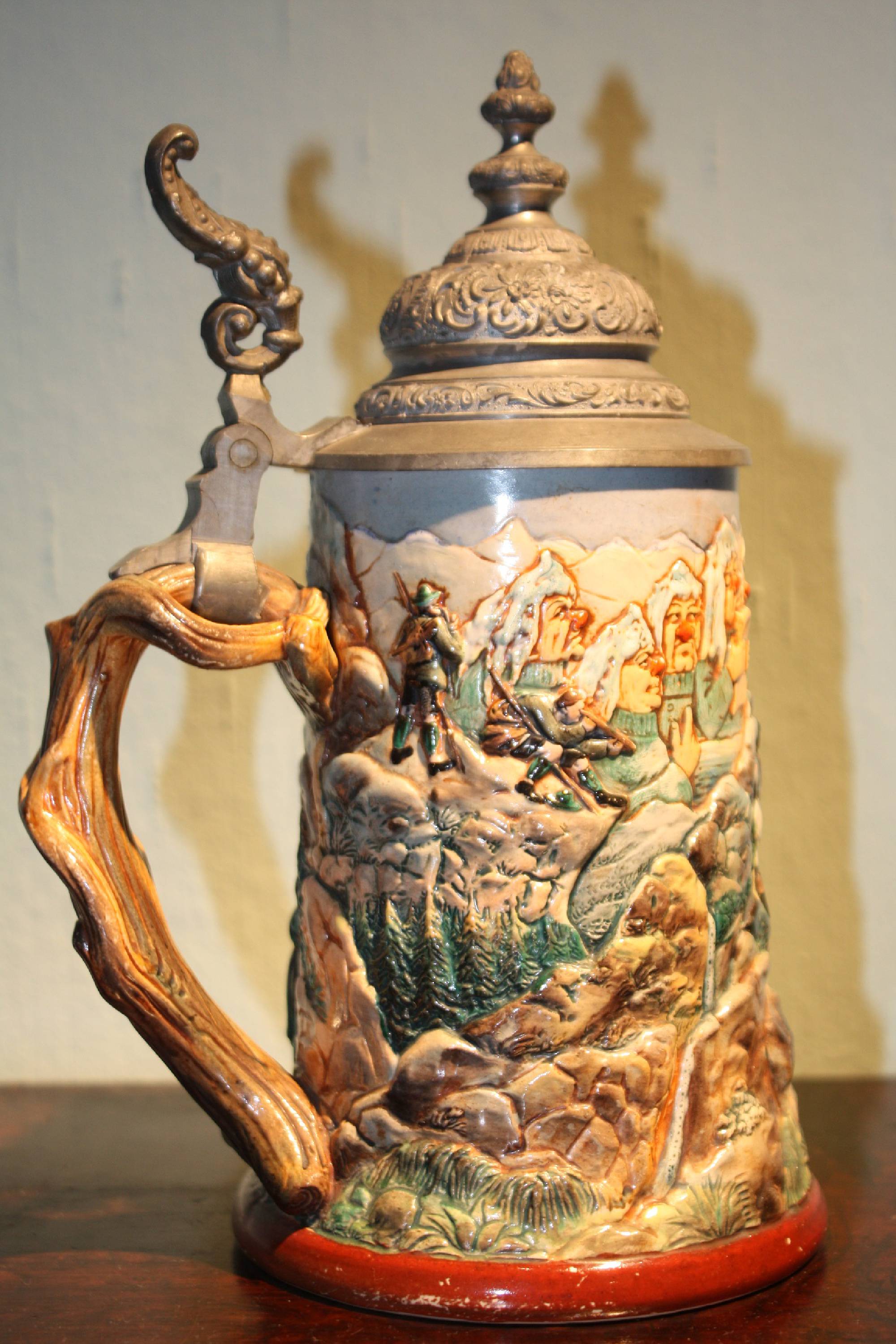 A late 19th century German 'Westerwald' stoneware beer jug, marked 'Reinhold Hanke Fabrik'