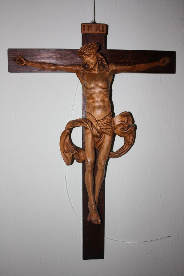 Antique 1900 hand-carved wooden Jesus wall cross