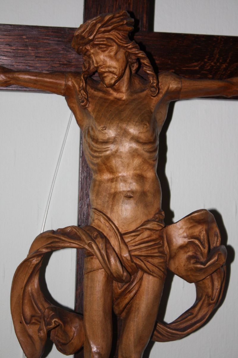 Antique 1900 hand-carved Jesus wall cross,