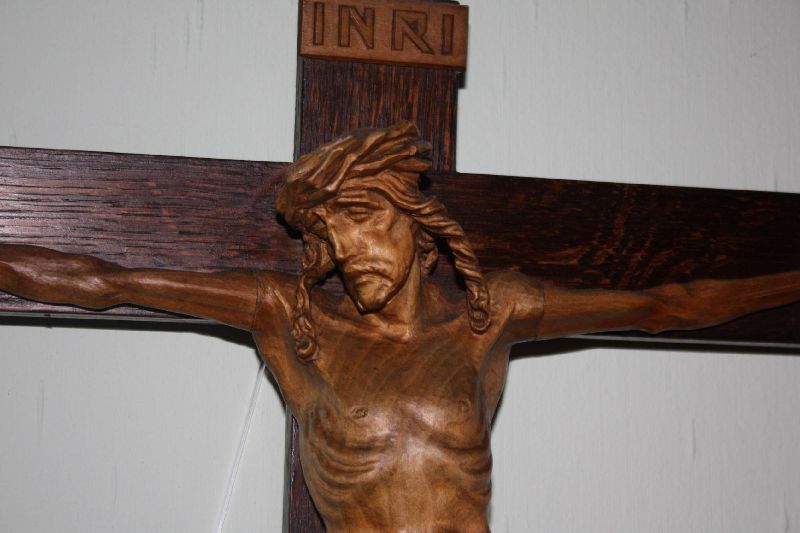 Antique 1900 hand-carved Jesus wall cross,