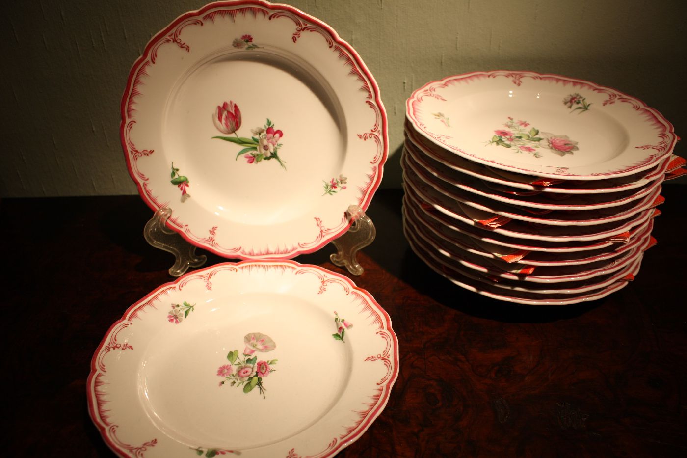 12 Mid-19th century hand-painted porcelain floral ornate KPM Berlin dessert plates