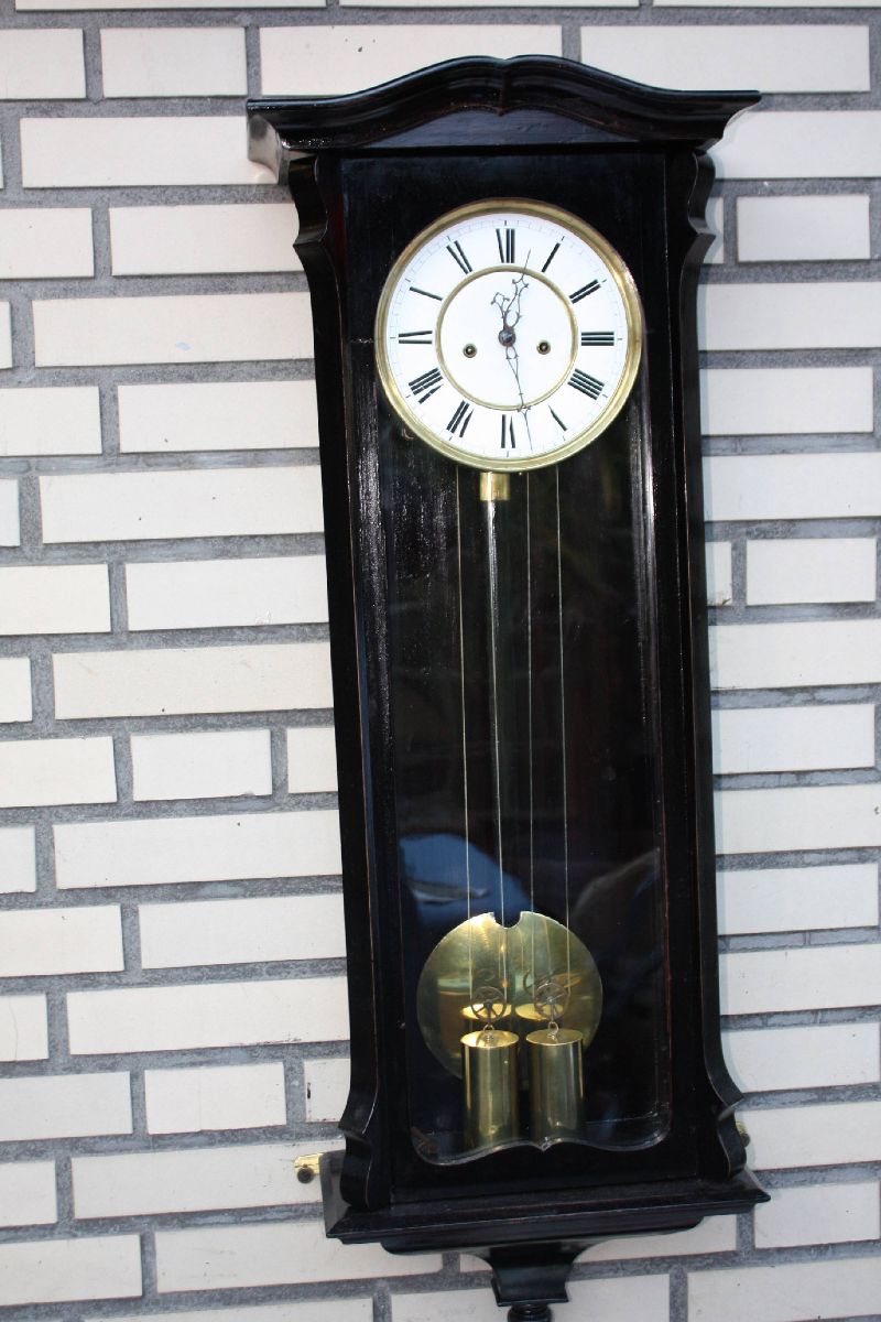 An antique two weight second half 19th century 8-day Vienna Regulator wall clock, marked 'Lenzkirch'