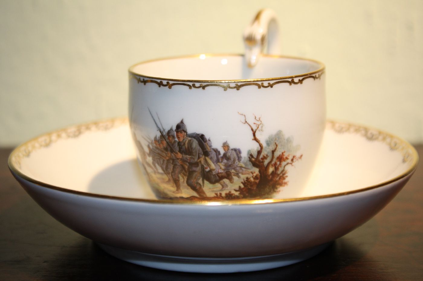 An exceptional antique 1915 collectable porcelain Meissen cup and saucer