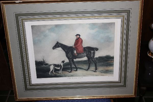 Coloured engraving Horseman Portrait titled 'John Warde'