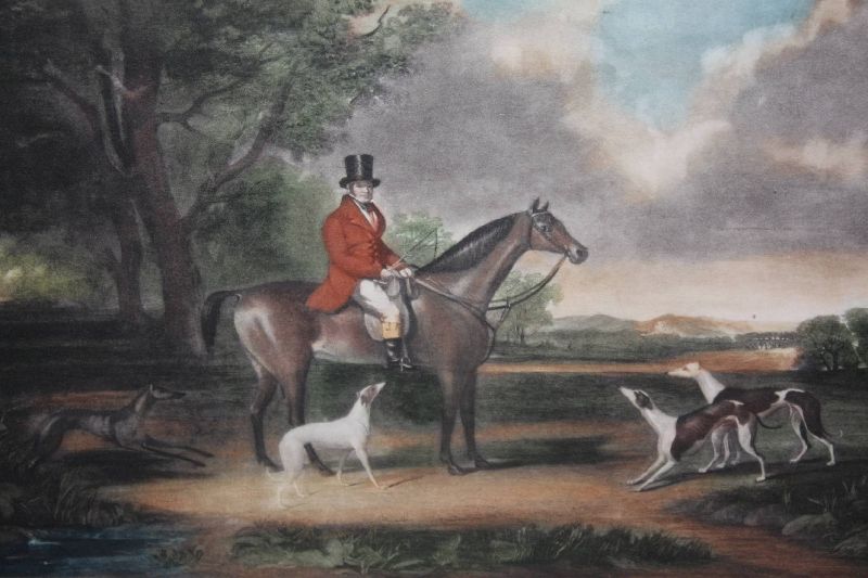 Coloured engraving Horseman Portrait titled 'Going Out'