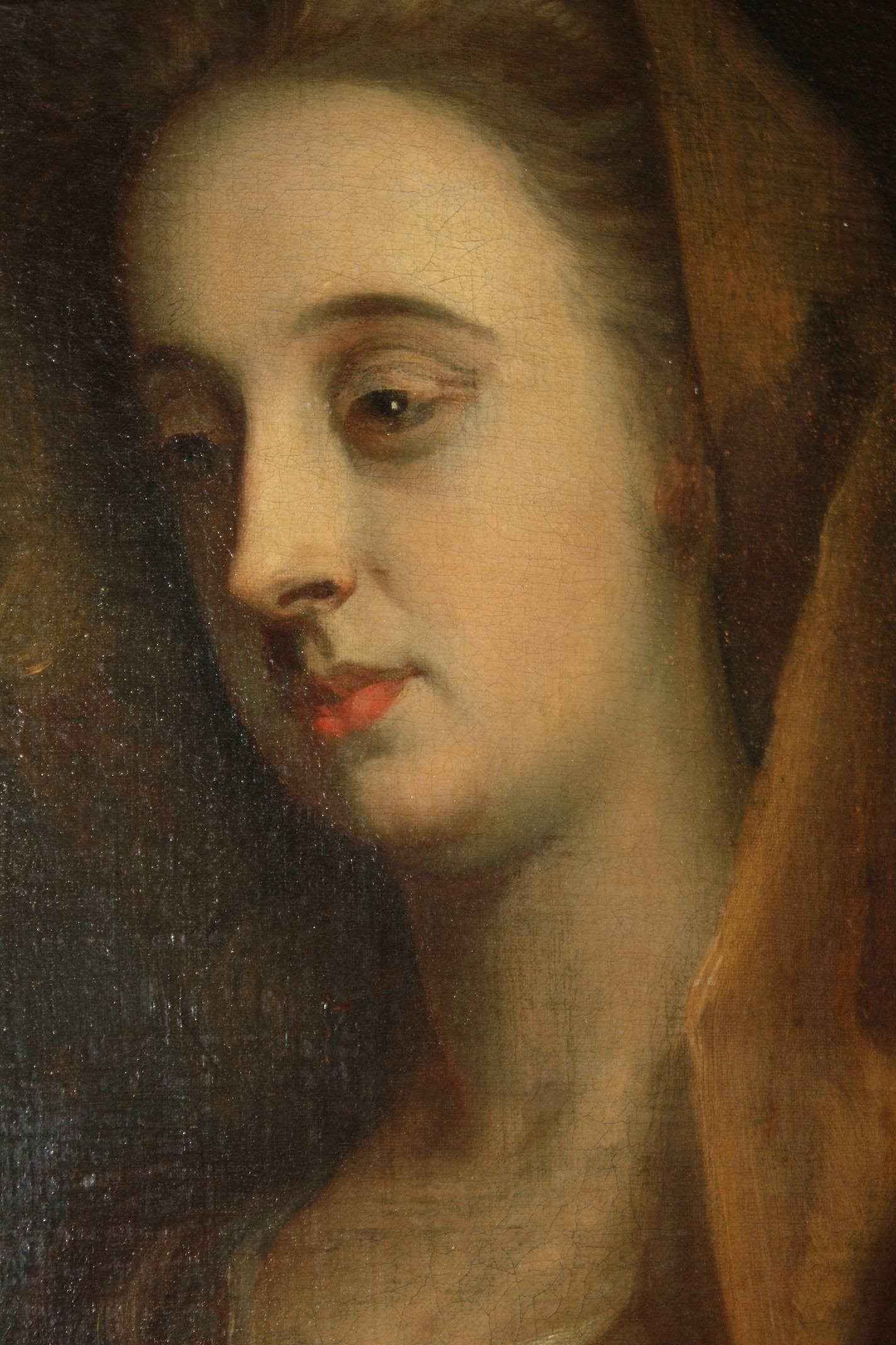 Antique 1800 painting, portrait of a writing woman, oil on canvas