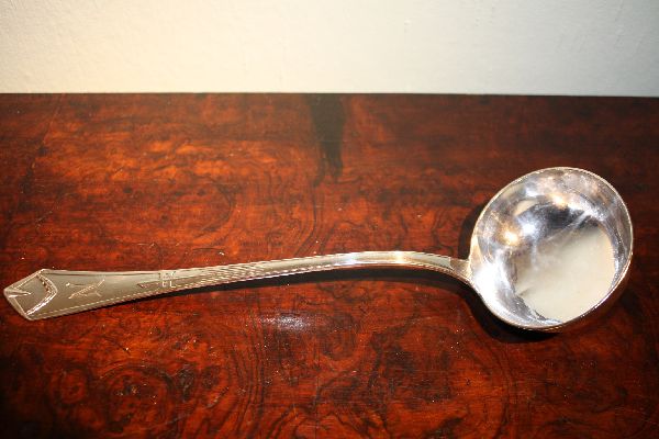 A vintage 800 silver Art Nouveau soup ladle spoon, marked