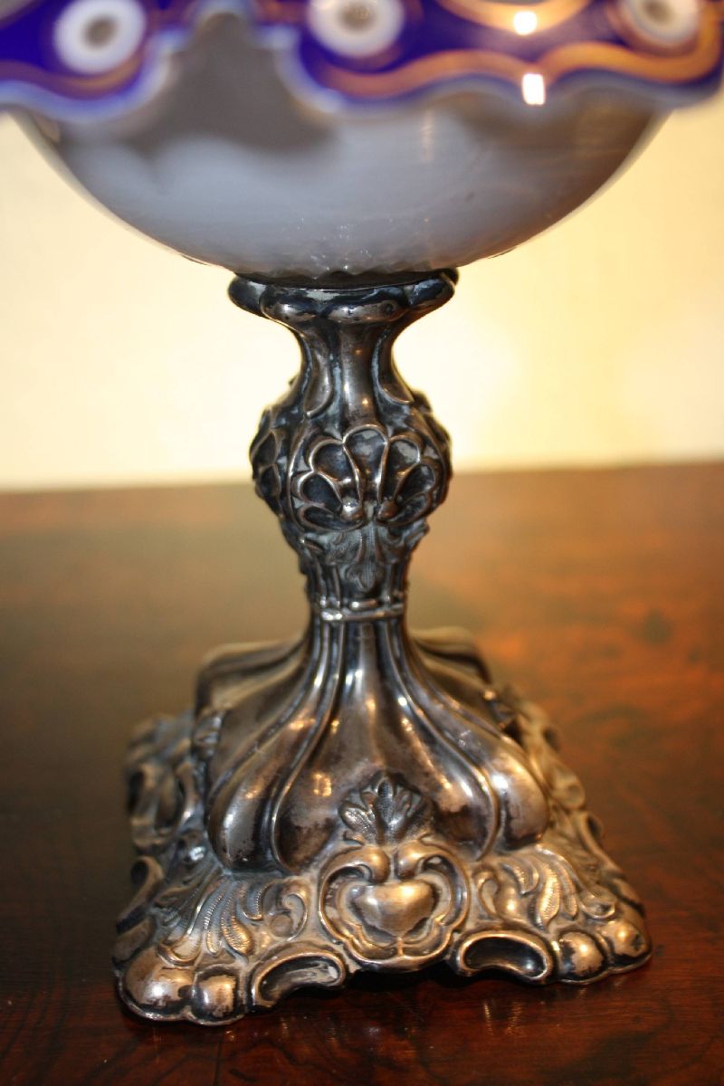 Antique Mid-19th century Bohemian ornate silver and glass footed bowl