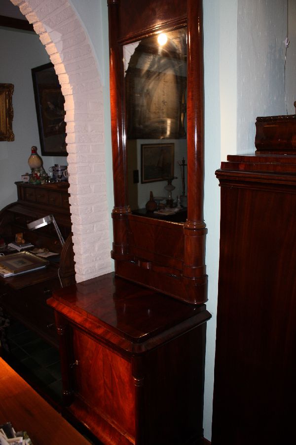 19th century mahogany veneer chest with mirror