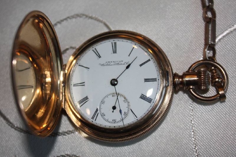A nice big antique 1900 American railroad pocket watch by American Waltham Watch Company, gold-filled case