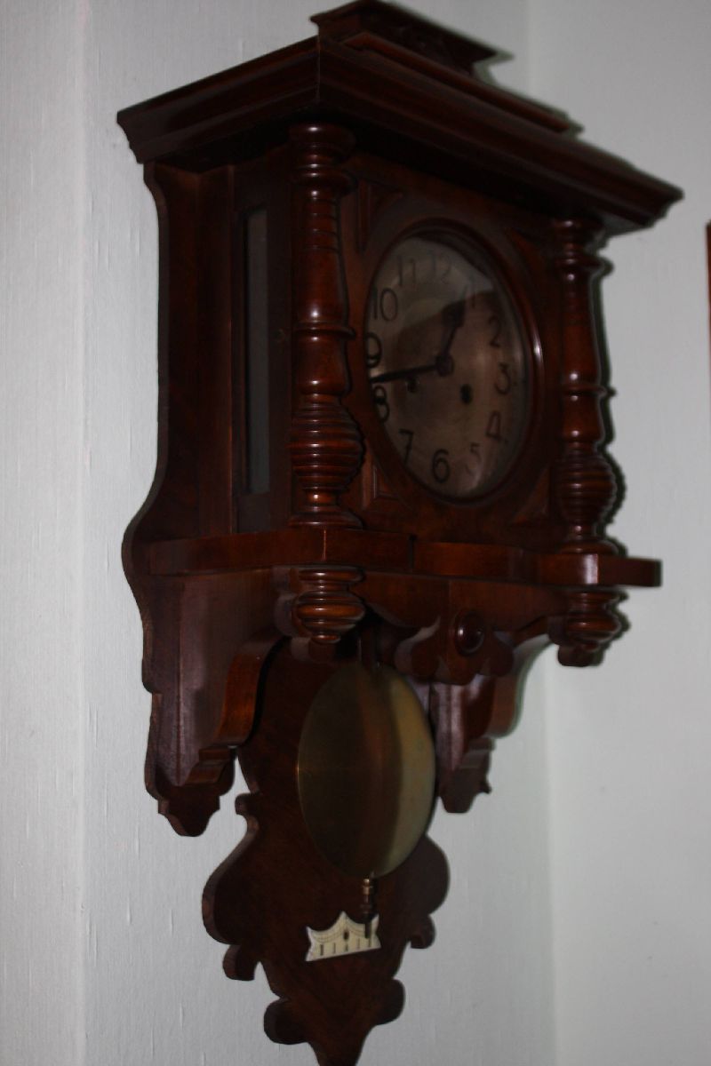 Antique German 1900 mahogany case pendulum wall clock