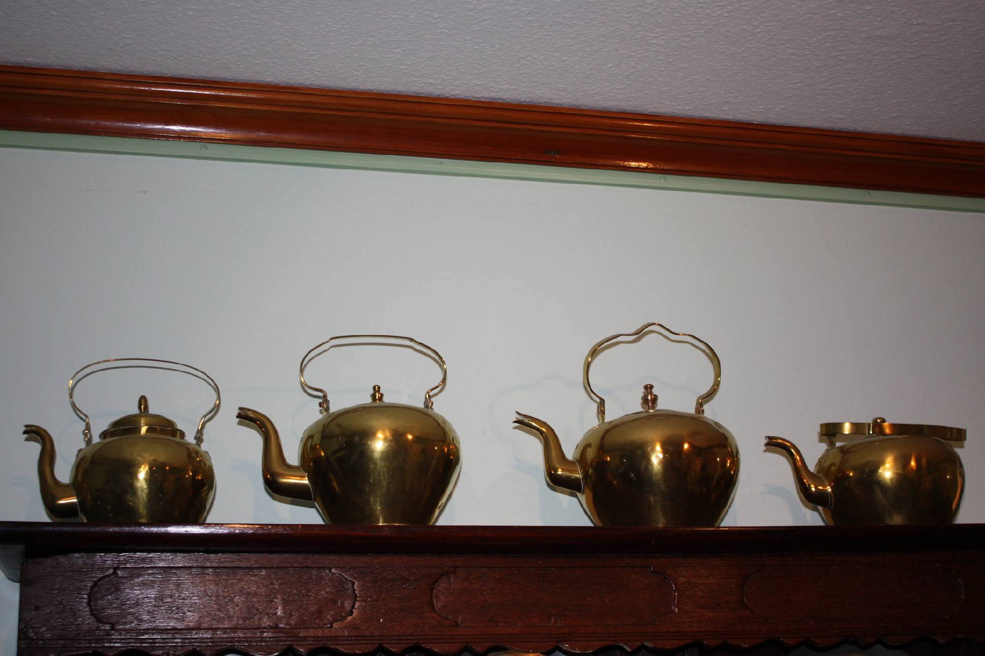 Four 19th century antique brass Tea Pots 