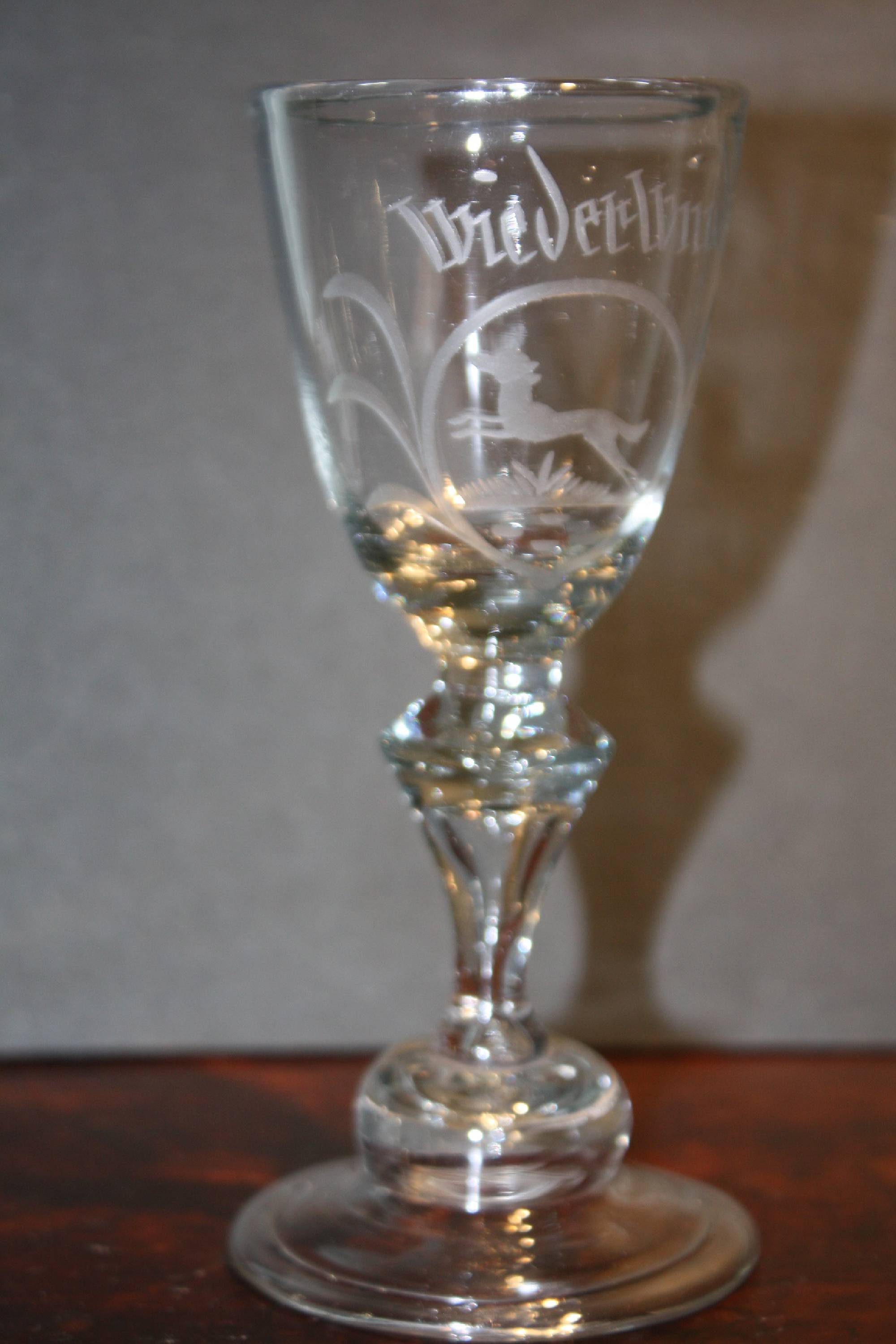 Antique 18th century 'lauenstein' engraved wine glass with inscription