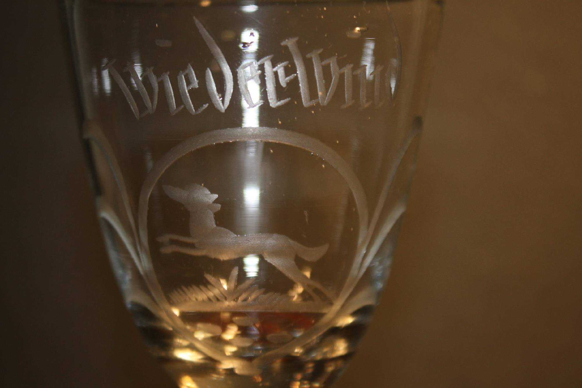 Antique 18th century 'lauenstein' engraved wine glass with inscription