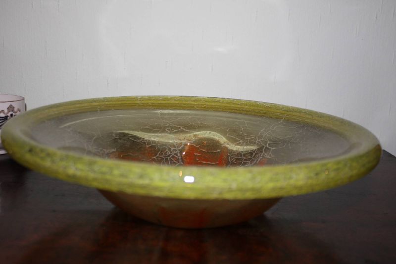 A German 1930's vintage yellow and orange glass 'WMF Ikora' fruit bowl plate