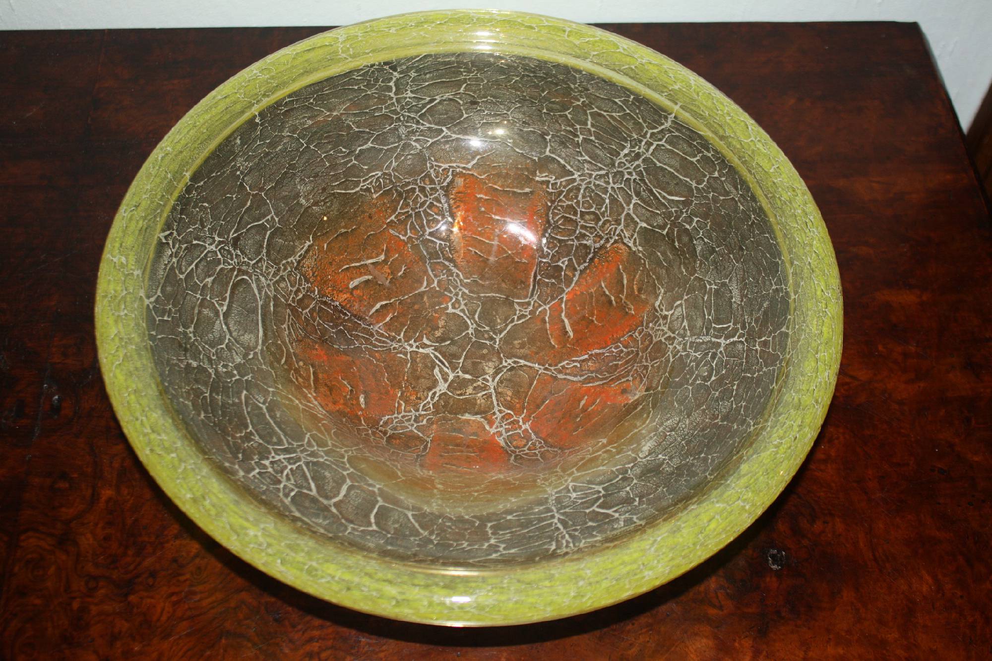 A German 1930's vintage yellow and orange glass 'WMF Ikora' fruit bowl plate