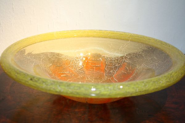 A German 1930's vintage yellow and orange glass 'WMF Ikora' fruit bowl