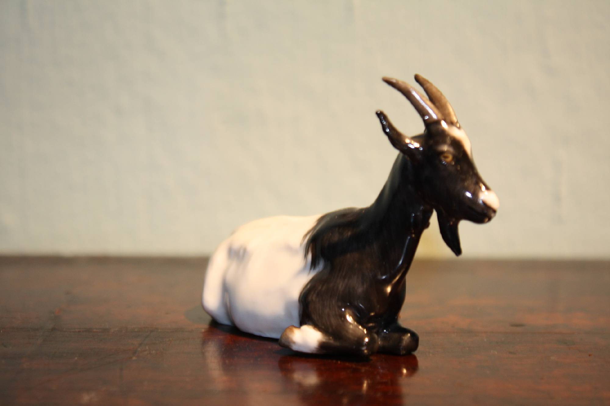 A very small vintage antique 1900 hand-painted Meissen porcelain figurine montain goat